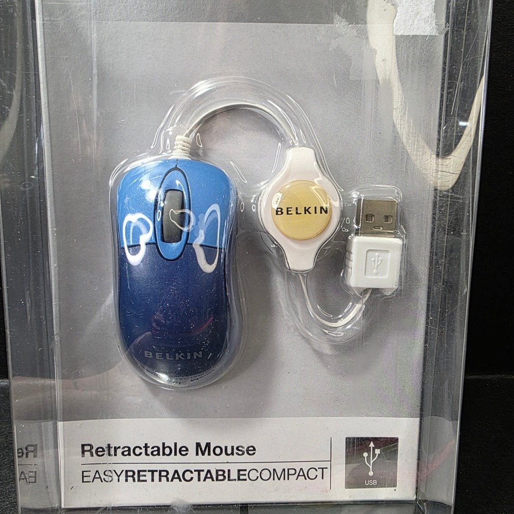 Belkin Retractable Mouse Travel Size Mini Blue F5L016-USB-BLU Box Damage NEW
